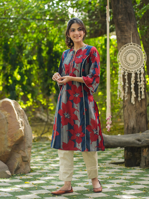 Notch Neck Embroidered Straight Kurta